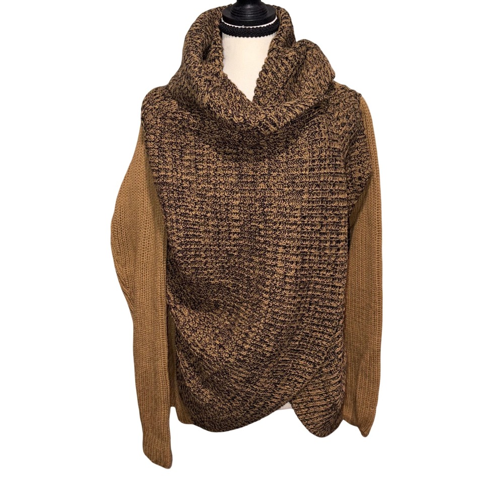 Ribbed Knit Lisa Rinna Collection Cardigan Sweater Womens Large Brown Black